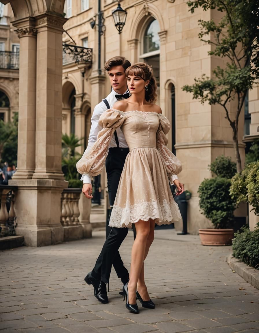 Masculine Boy in Bridgerton Dress Dancing Hall Photo