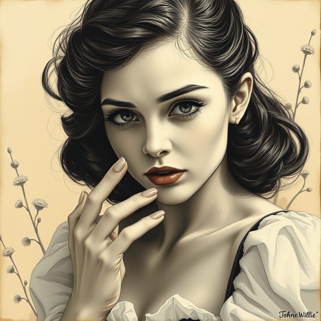 Mysterious 1950s Pin-Up Fantasy Portrait