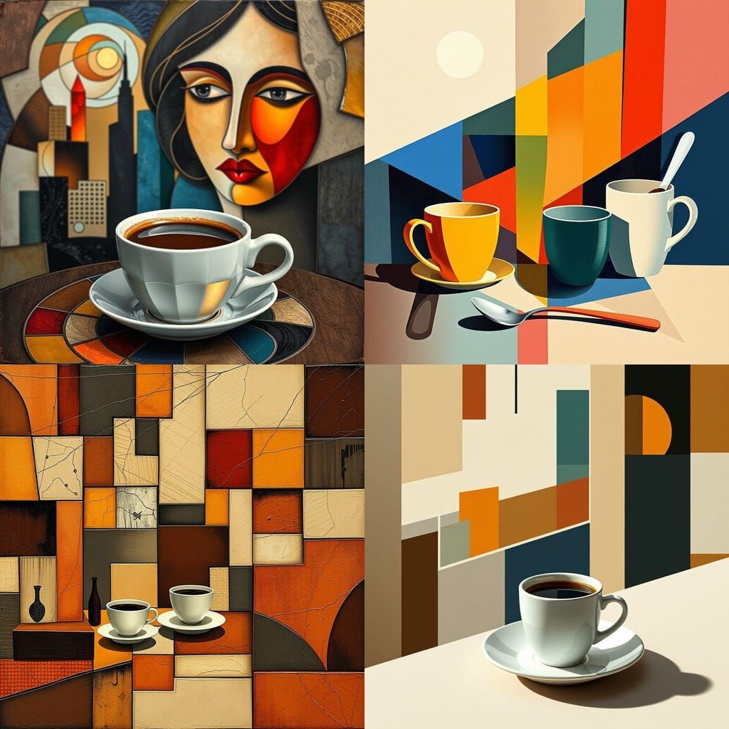 Abstract Cubist Coffee Scene