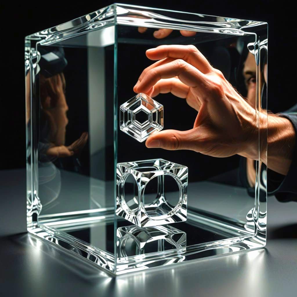Infinite Glass Cube Hierarchy in Mirrored Perfection
