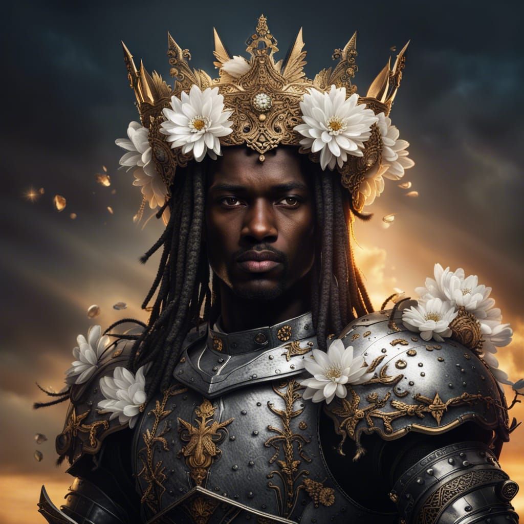 Black Knight Warrior with Crown of Flowers