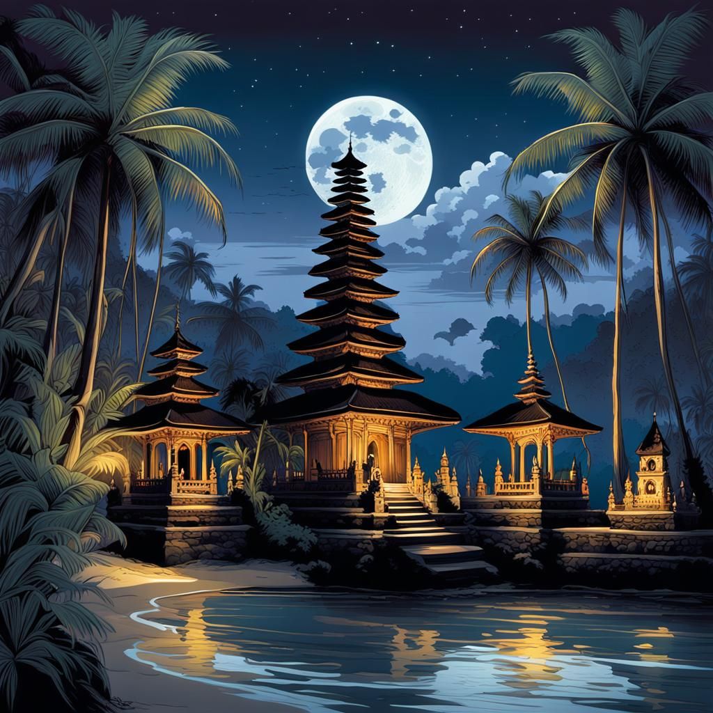 A mesmerizing postcard capturing the enchanting allure of a gothic holiday on the breathtaking Bali island.