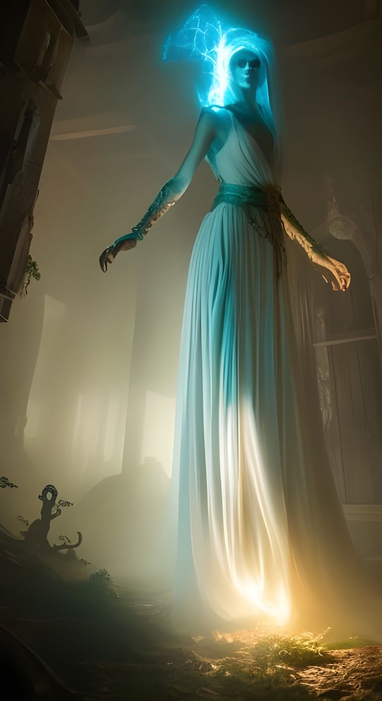 Ethereal Ghost Woman in Flowing Tattered Clothing