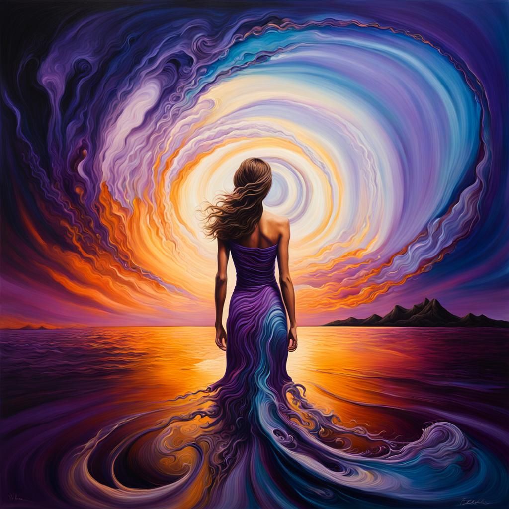 Surreal Fusion of Sea, Earth, and Sky in Purple