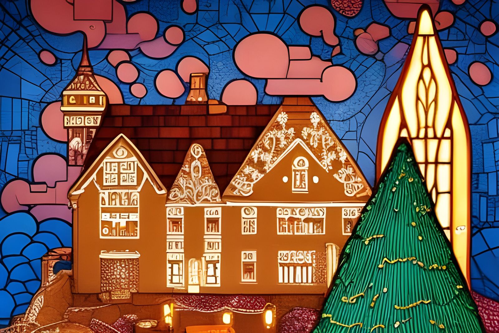 Gingerbread Town in Stained Glass Art
