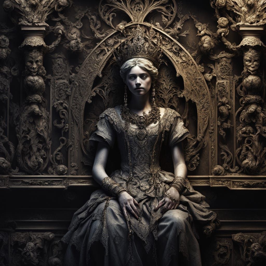 Sad Princess in Opulent Gothic Oil Painting