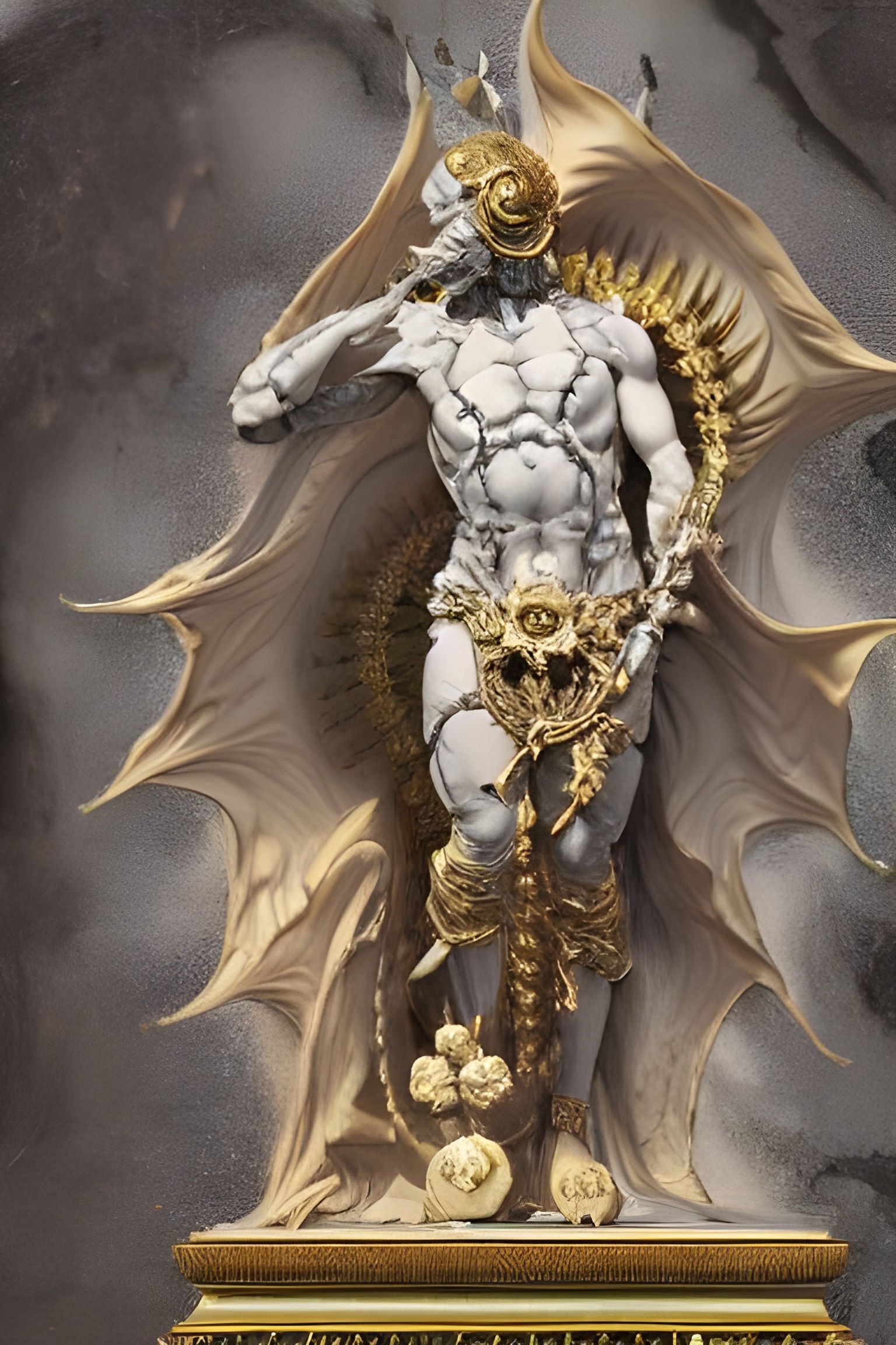 Ornate Rococo Marble Statue with Gold Inlay