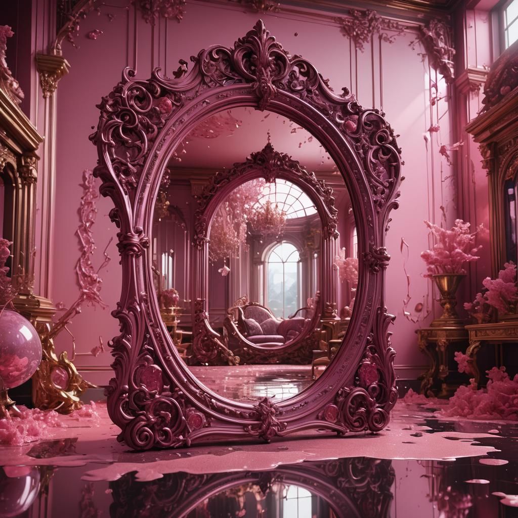 Elegant Pink Two-Sided Mirror in Detailed Matte Painting
