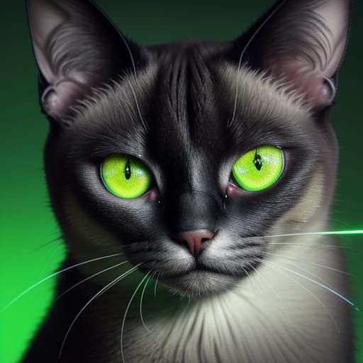 Siamese Cat with Glowing Green Laser Eyes