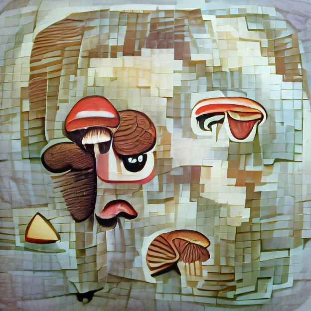 Mushroom Face Illustration in Patchwork Style