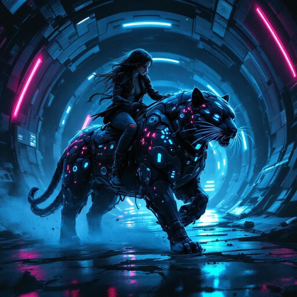 Juna Rides Pulsepanther Through Cyberpunk Tunnels