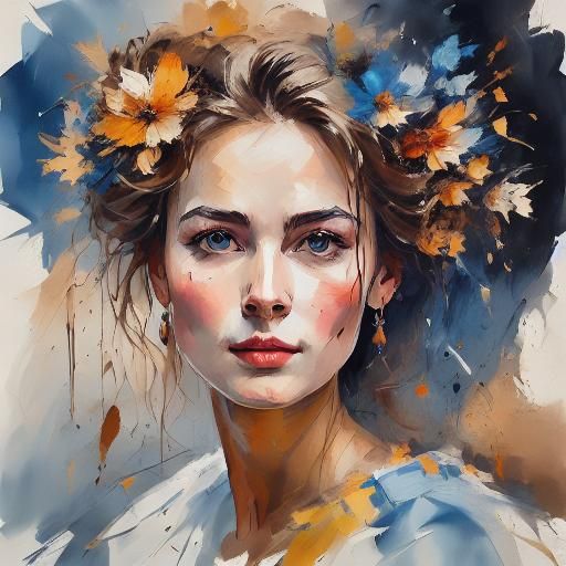 Portrait Painting of a Beautiful Blonde Woman