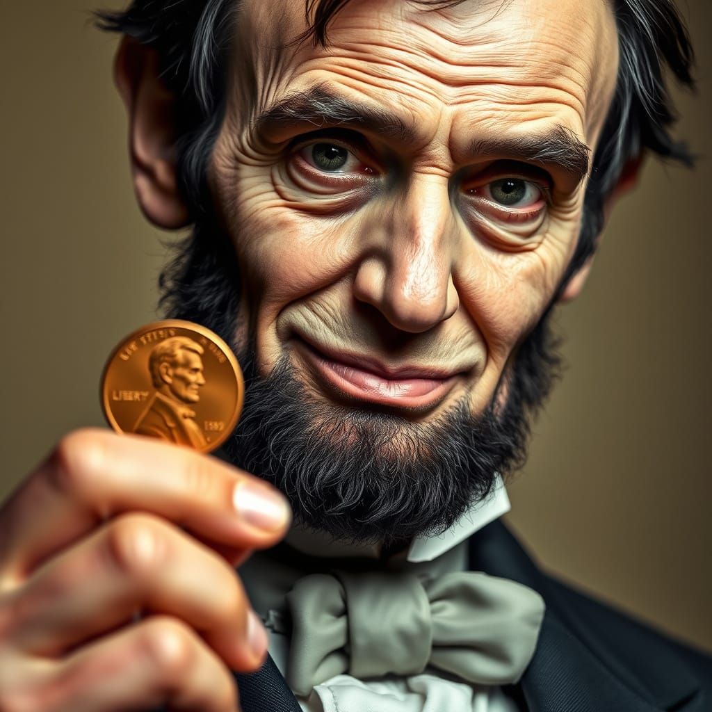 Lincoln Examines a Penny with Joy
