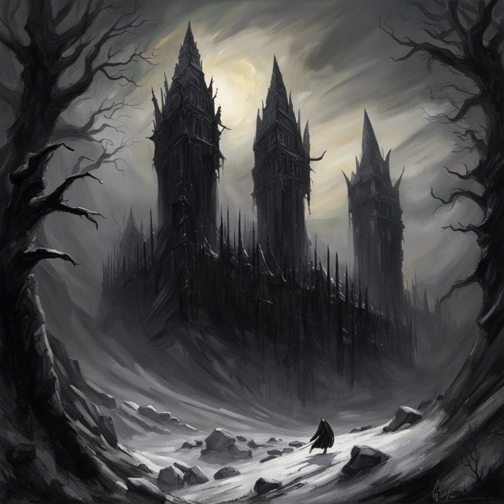 Dark Fantasy Ruined Gothic Palace in High Gothic Style