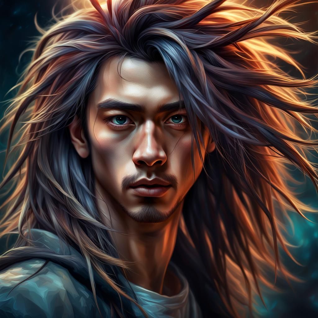 Boy with Wild Hair: Hyperrealistic Digital Portrait