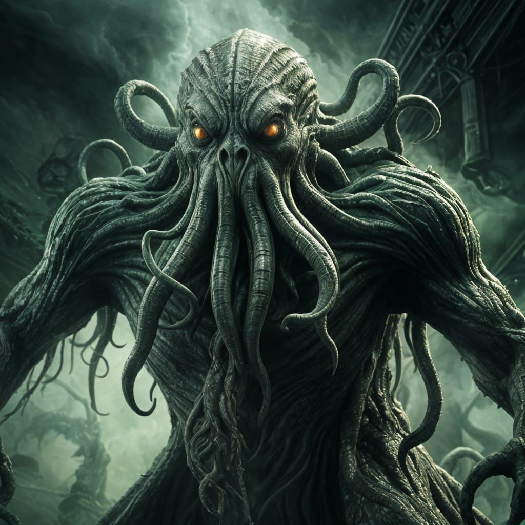 Dramatic Cthulhu-styled Banshee in Dark Scene