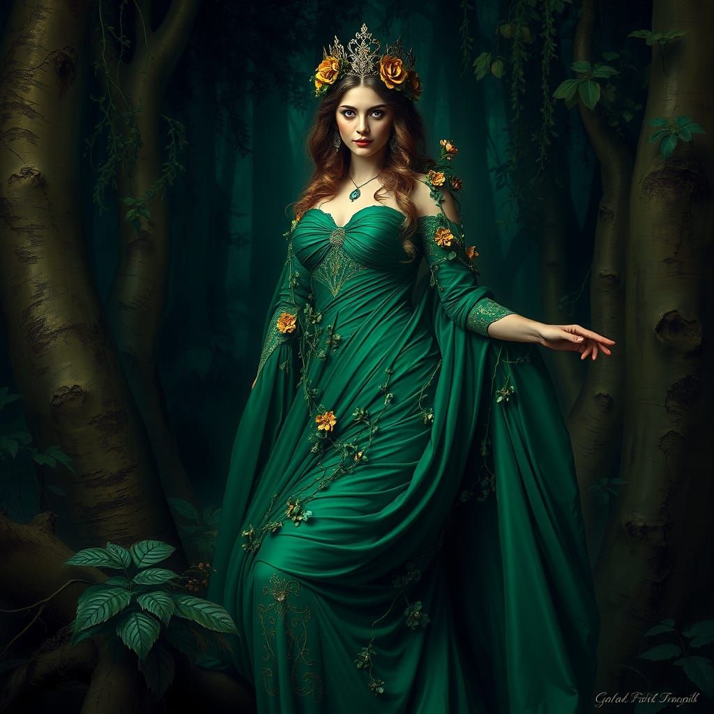 Baroque Goddess in Emerald Majesty
