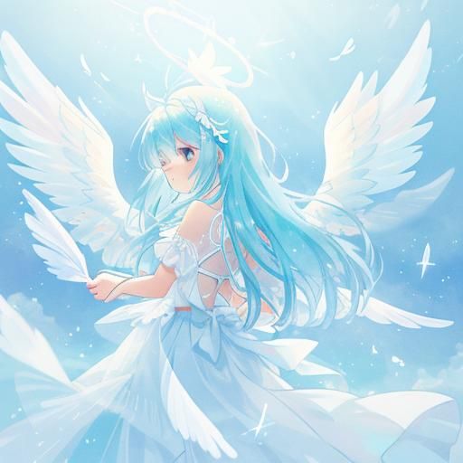 Ethereal White Angel Emerges in Soft Blue Halo