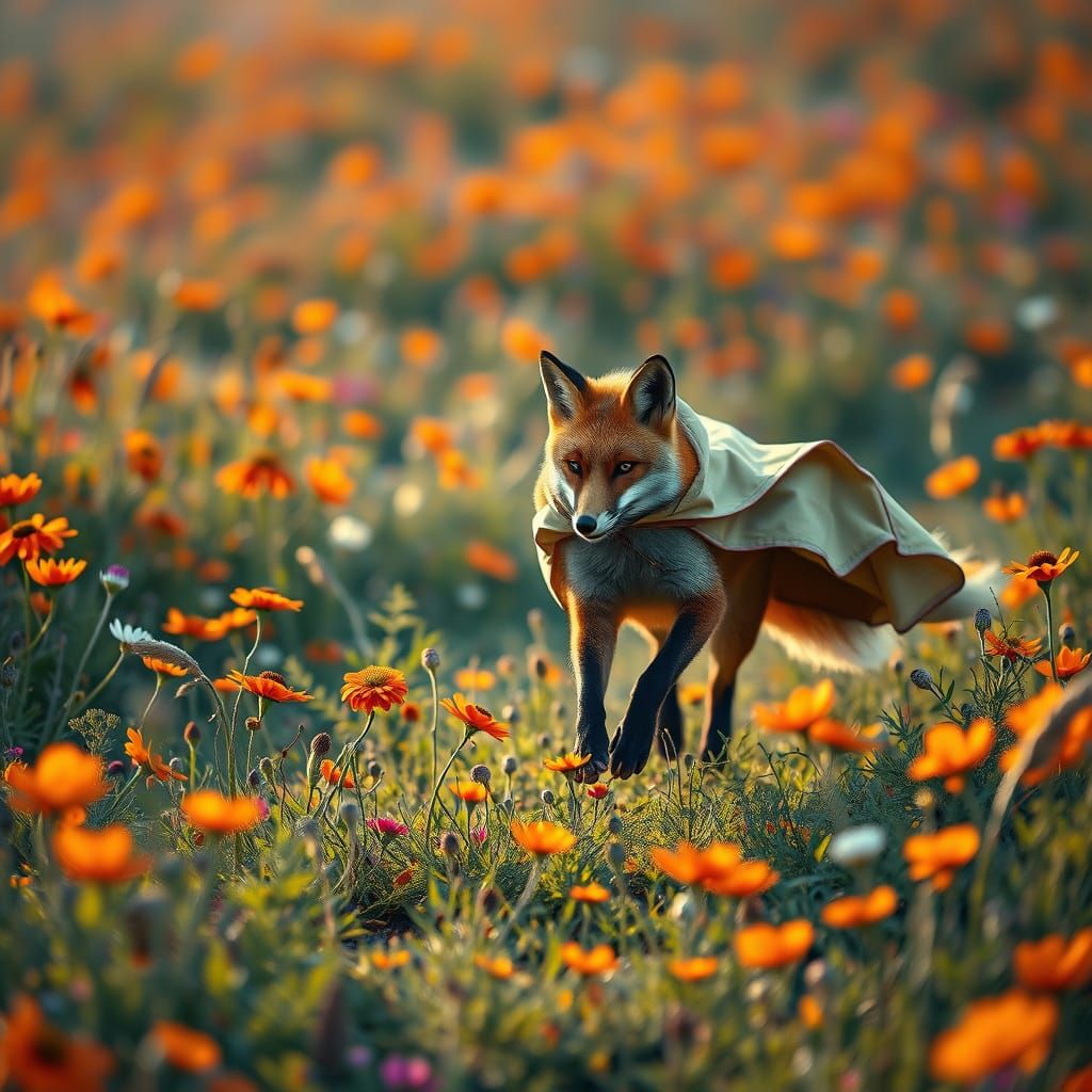 Whimsical Fox in Enchanted Wildflower Field
