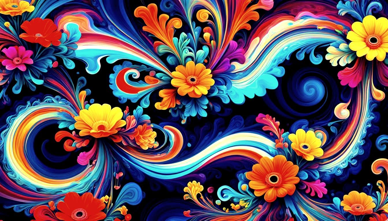 Abstract Multicolored Streams with Saturated Flowers in 3D