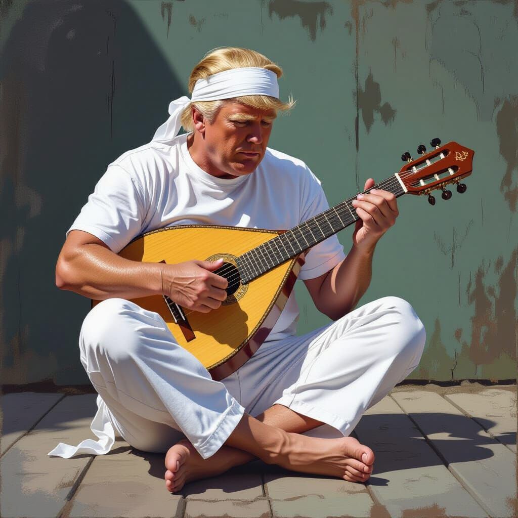 Hyperrealistic Portrait of Man Playing Balalaika