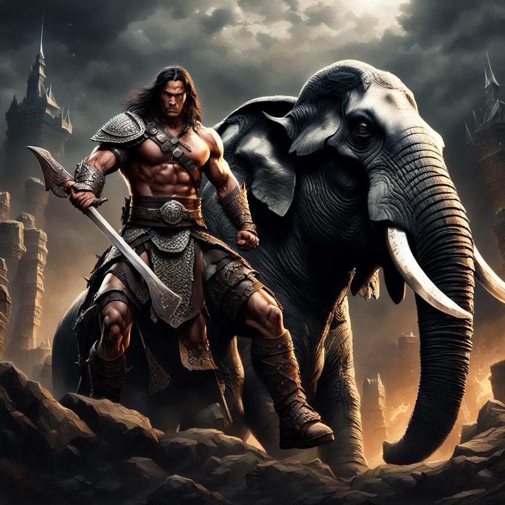 Conan on War Elephant: Dark Fantasy Siege