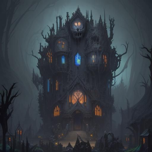 Giant Skull House with Stained Glass Windows