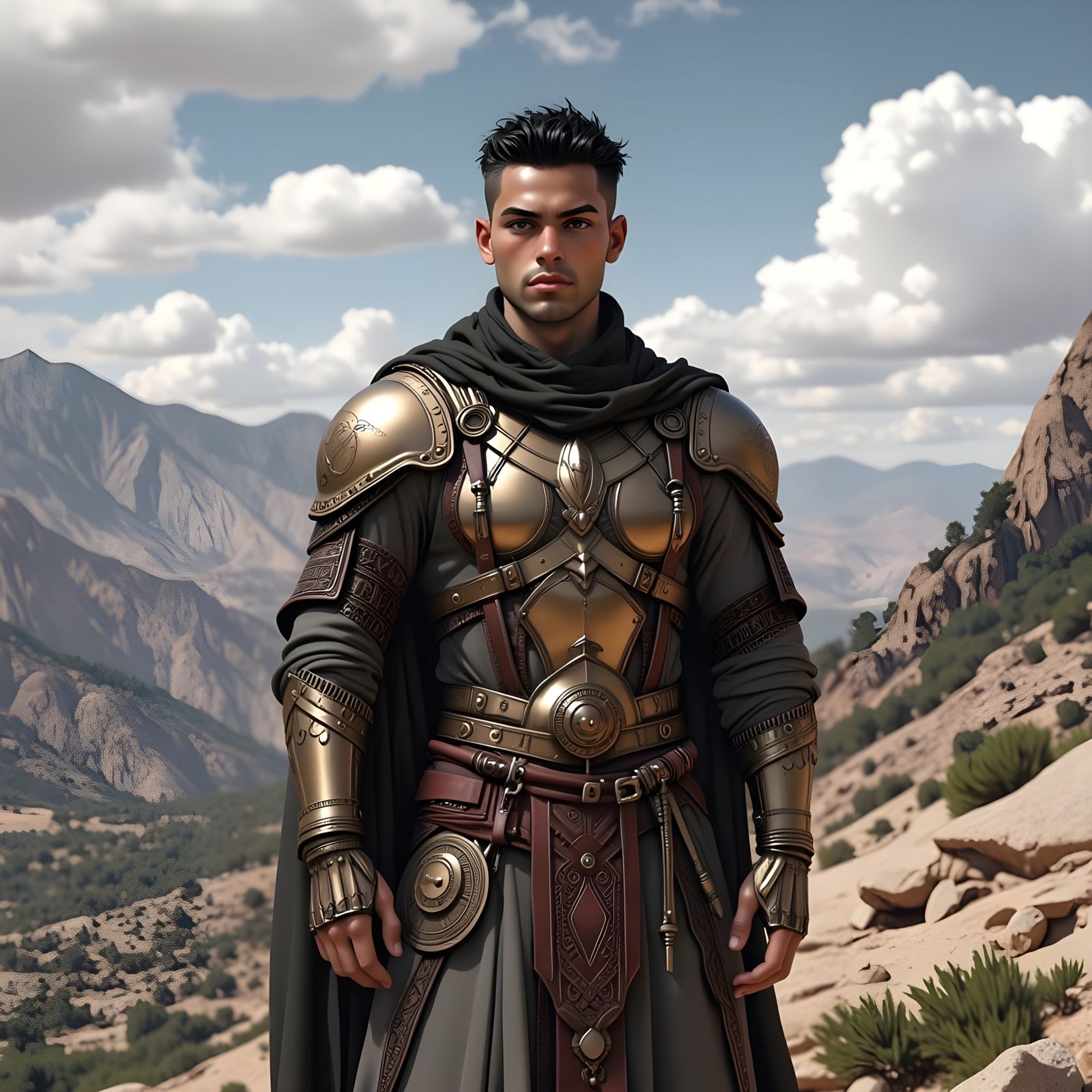 Daring Warrior in Majestic Desert Landscape