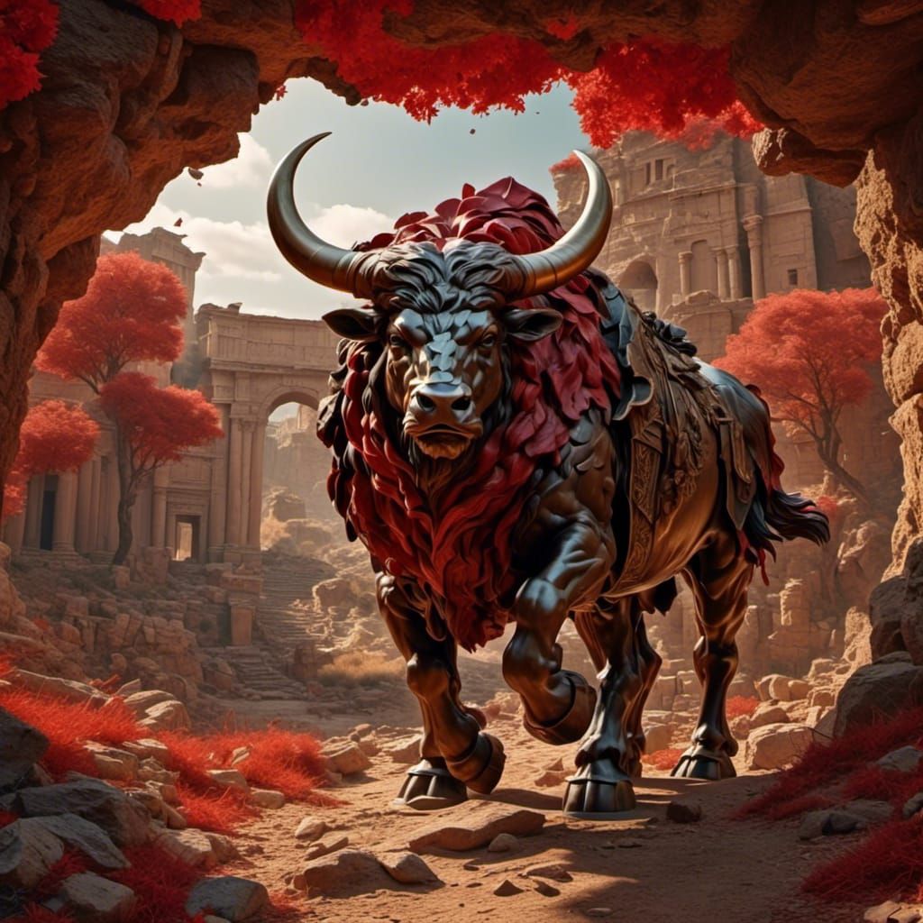 Detailed Bronze Bull Matte Painting in 8K
