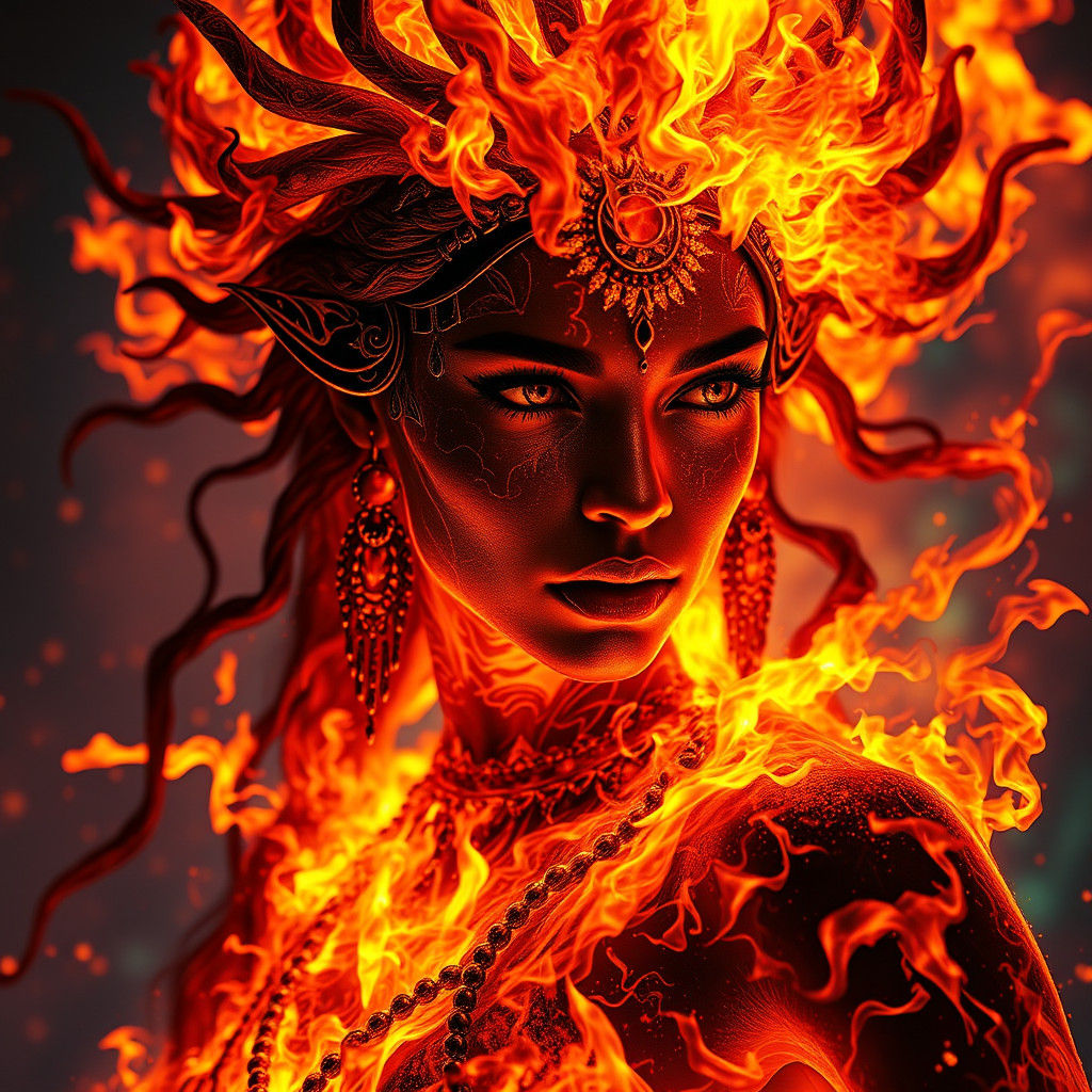 Fiery Indian Sorceress: Hyperrealistic Splash Art Portrait