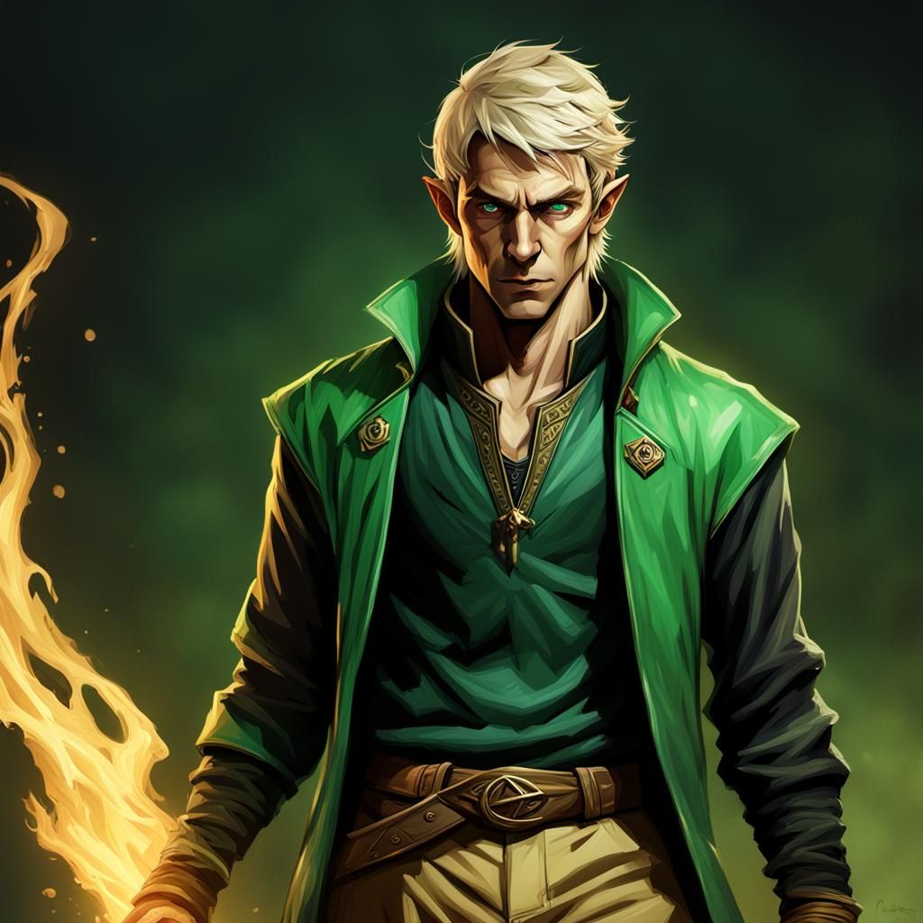 Half Elf Sorcerer in Vibrant Digital Art Style