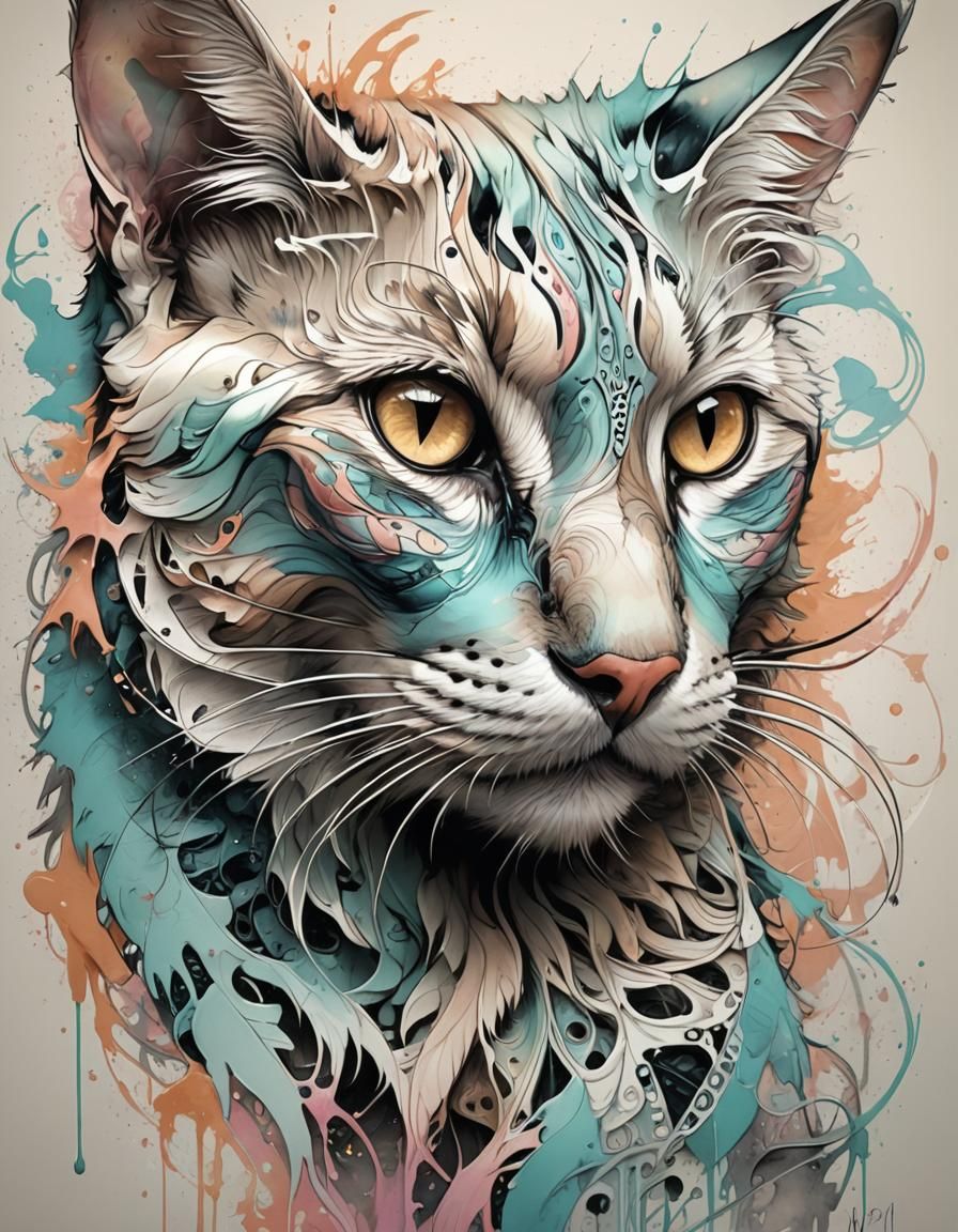 Filigree Fractal Cat: Pastel Ink Masterpiece