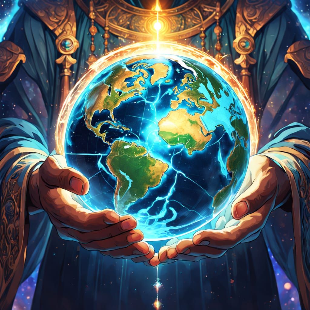Person Holds World in Hands with Divine Glow
