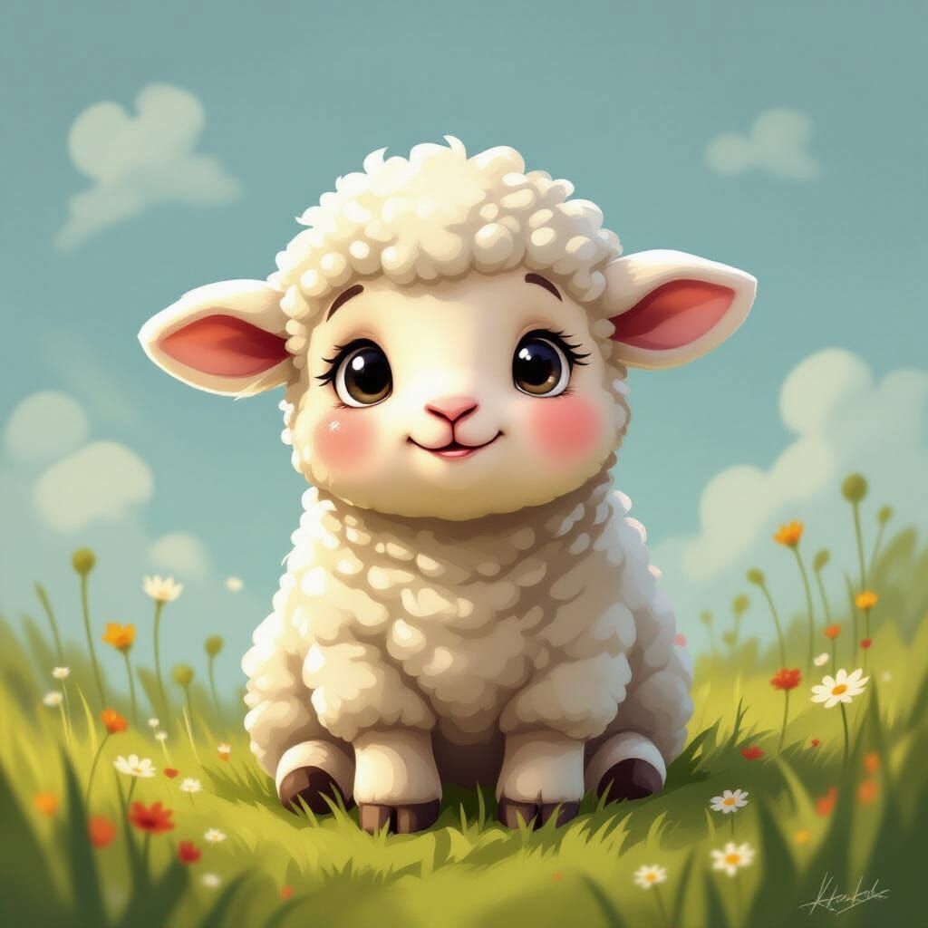 Adorable Lamb in Matte Fantasy Painting