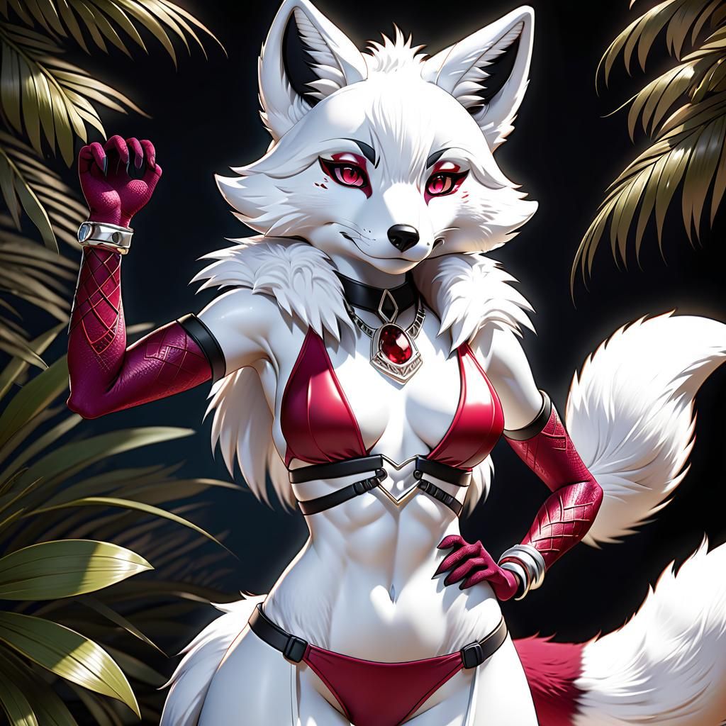Anime Style White Fox Anthro with Ruby Bikini