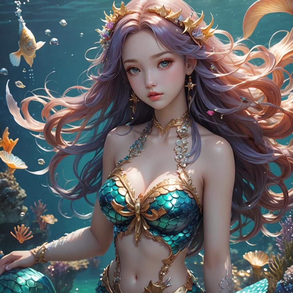 Beautiful Mermaid in 3D Anime Art Style