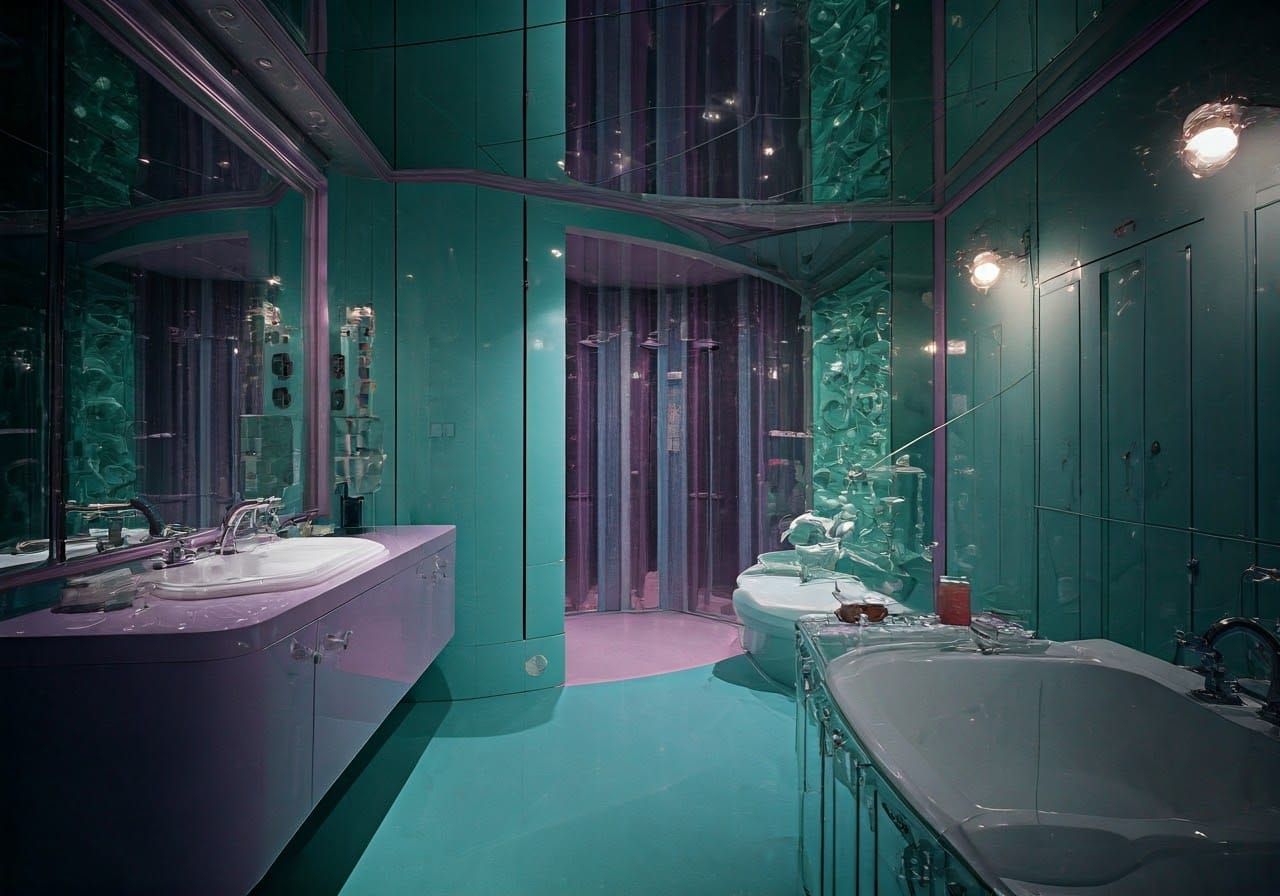 Modern architecture space Age styled Turquoise and violet lu...