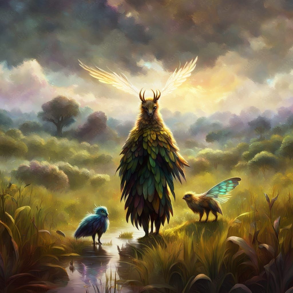 Majestic Creature Shimmers in Dreamlike Meadow