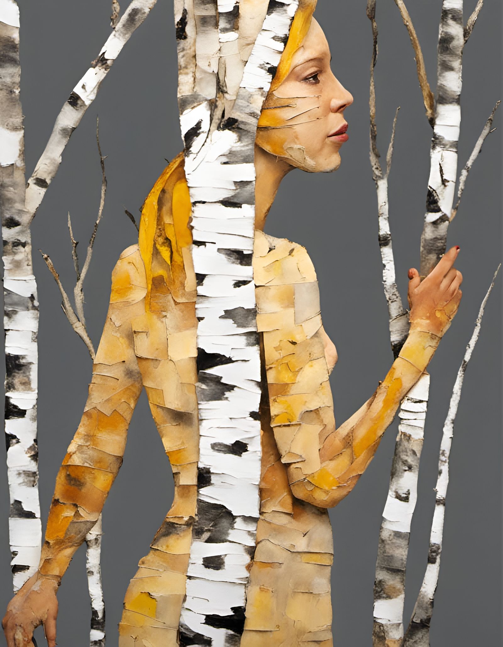 Birch Bark Woman: Naturalistic Acrylic Art