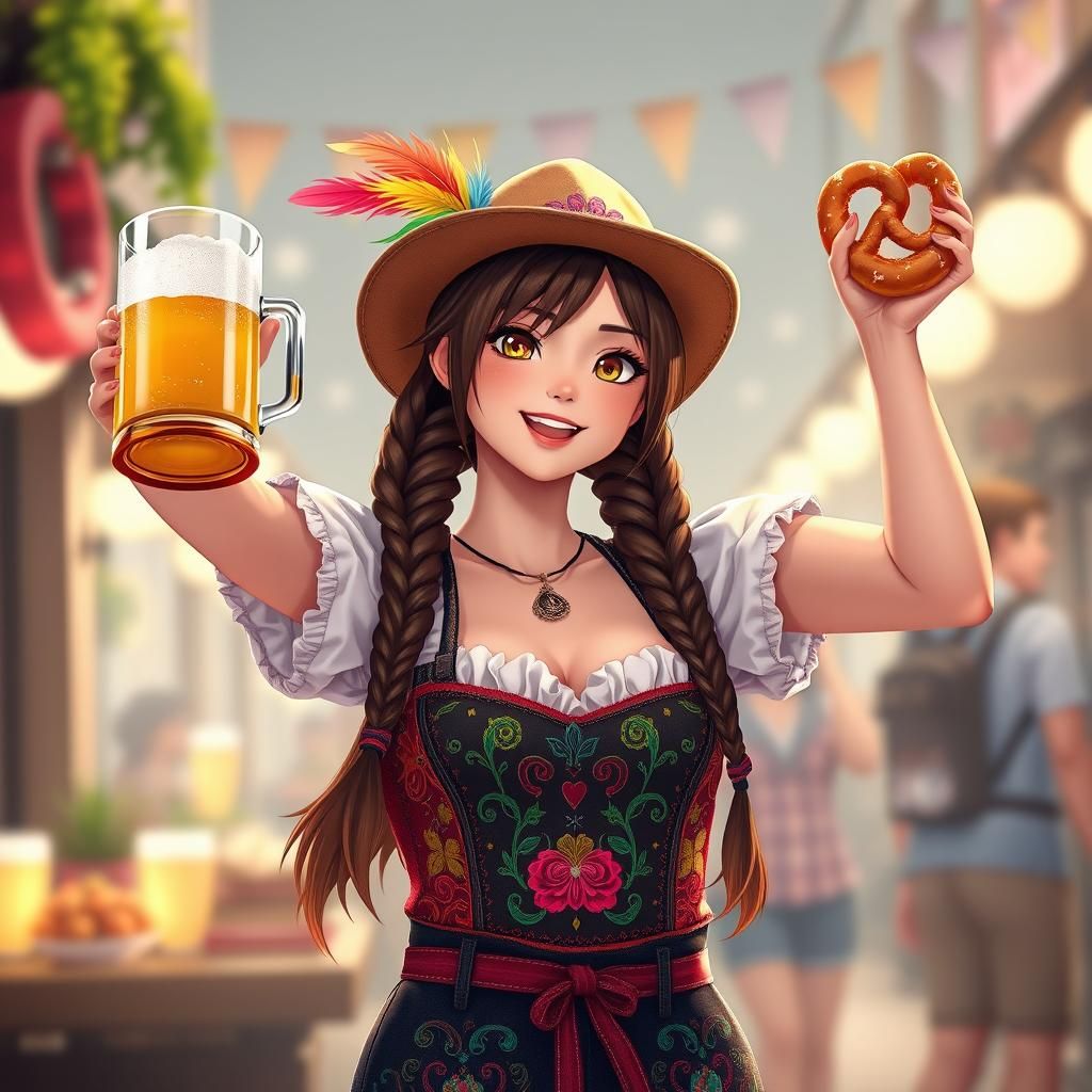 Anime Woman Celebrates Oktoberfest in Vibrant 3D Style