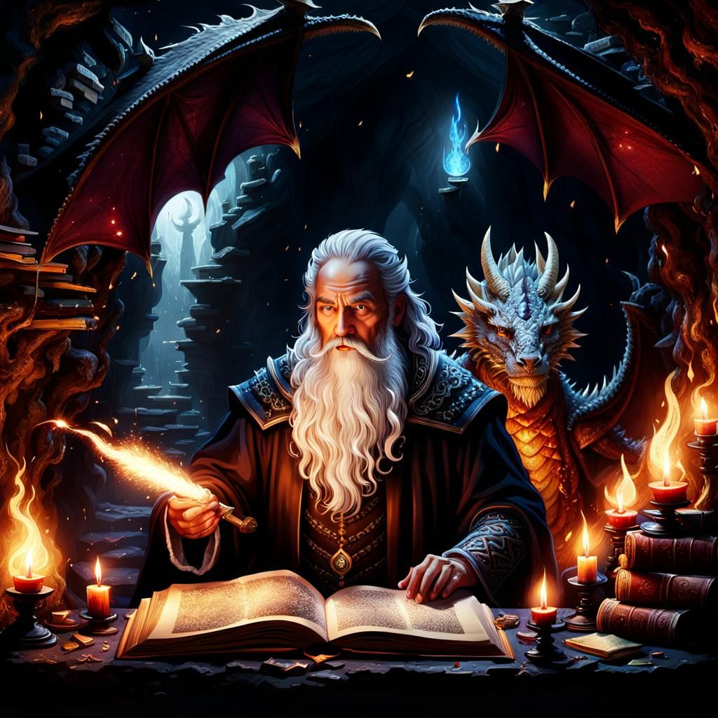 Mysterious Dragon-Wizard Lair with Magic Spells