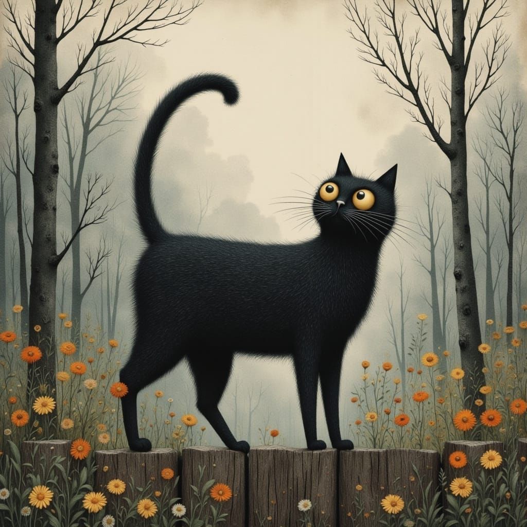 Cat Strutting Haughtily on a Wooden Fence