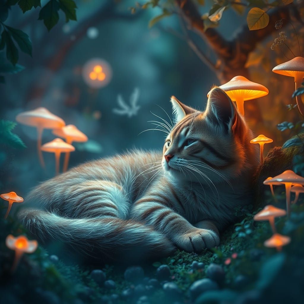 Surreal Feline Dreamscape in Vibrant Colors