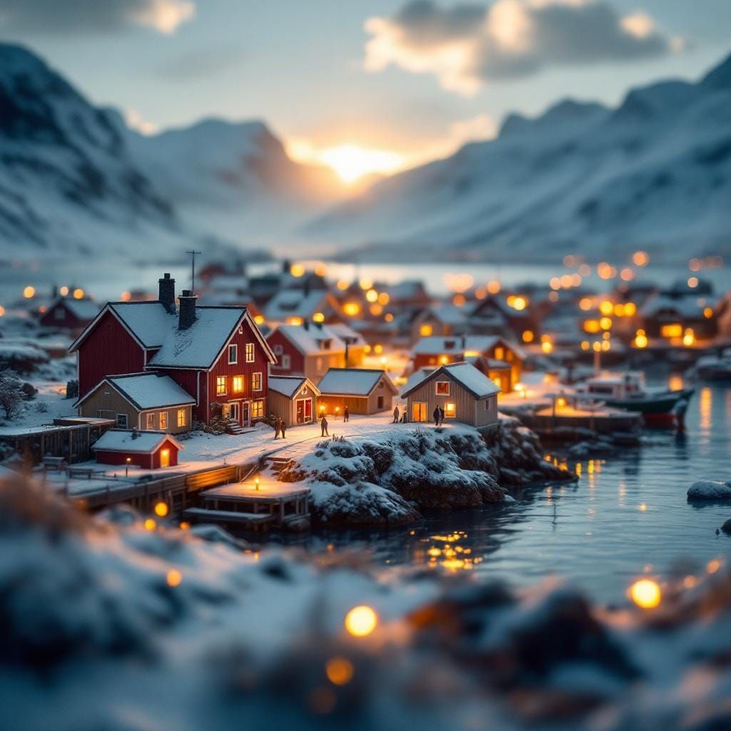 Winter Iceland Miniature: Coastal Village in Morning Light