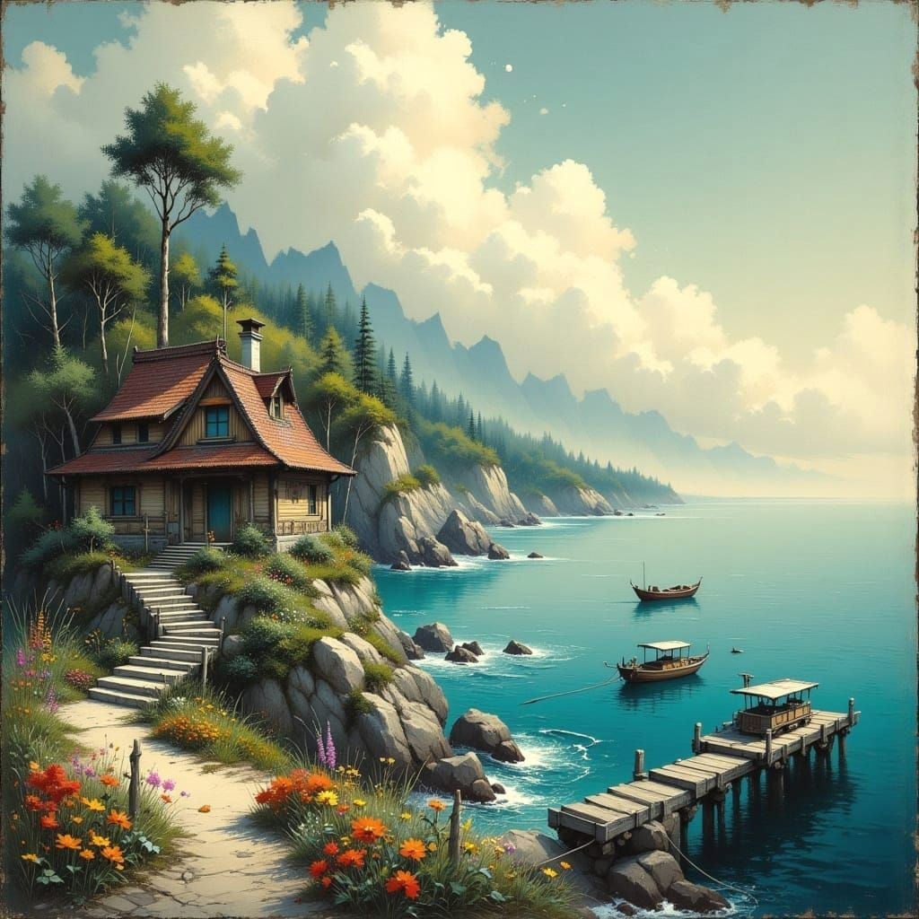 Coastal Sketch in Soft Tones