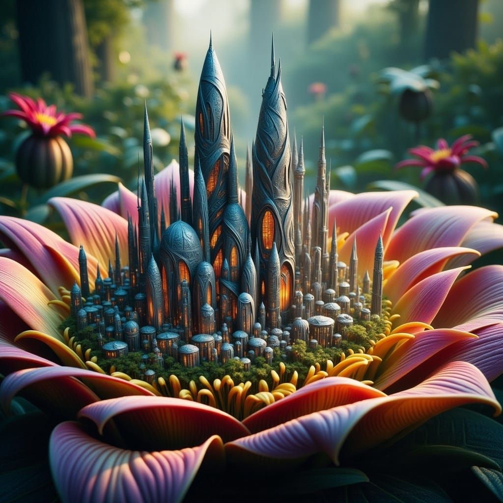 Whimsical Night Bloom Cityscape in Fantasy Art