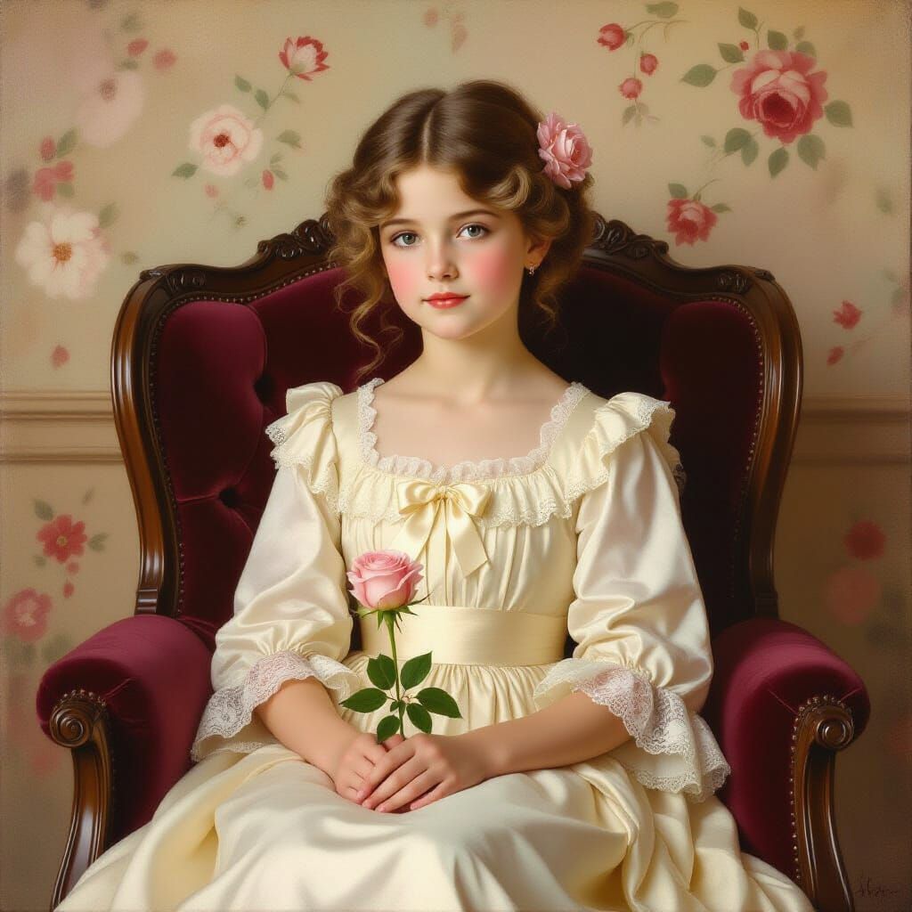 Edwardian Girl Portrait with Rose