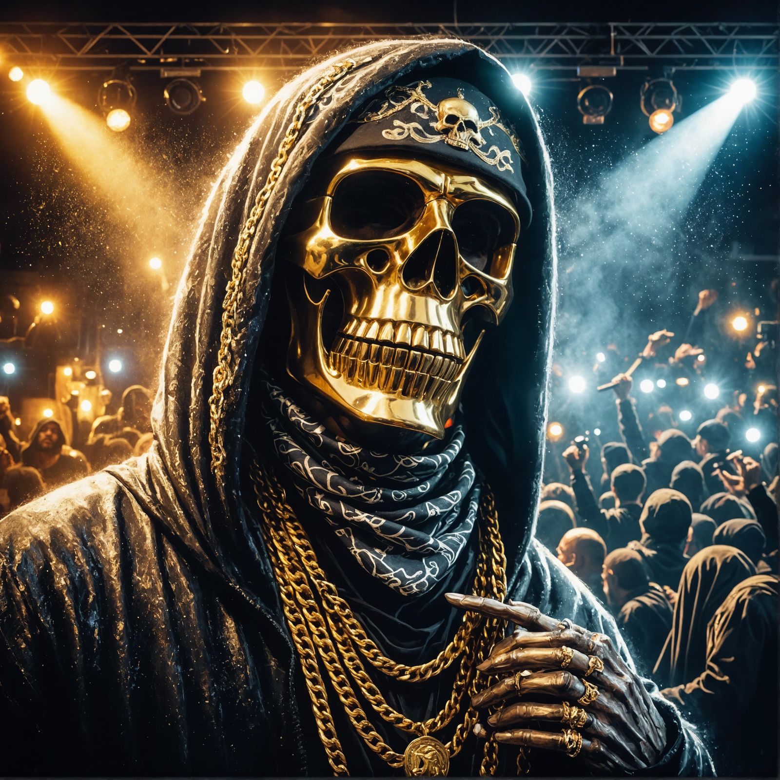 Grim Reaper Rapper on Stage in Oil Painting Style
