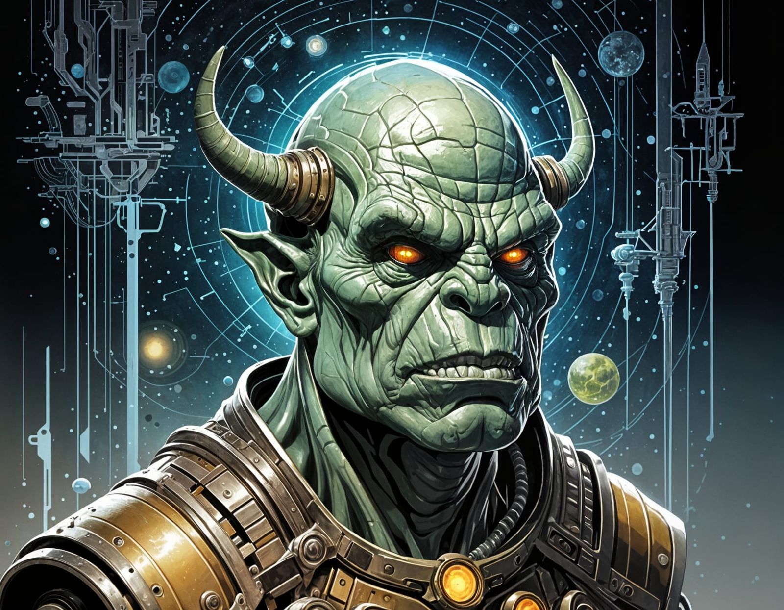 Techno-Priest Orc Meltdown in Sci-Fi Concept Art