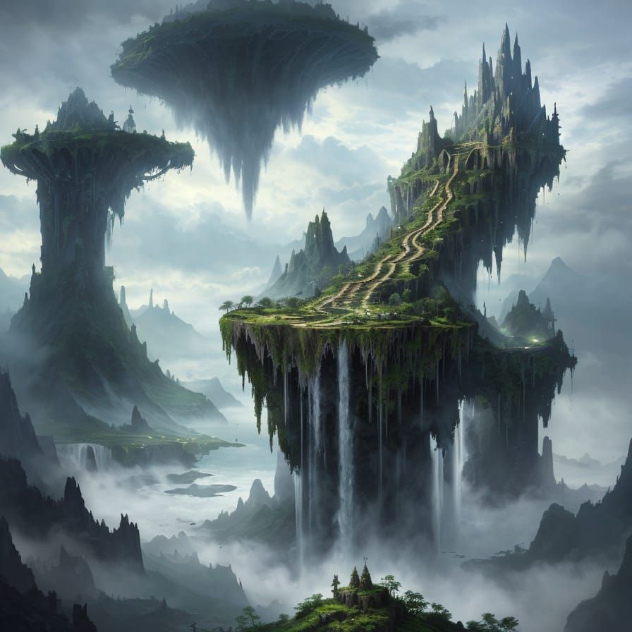 Fantasy City on Floating Islands with Airships